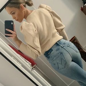 Astr Cream Puff Sleeve Top